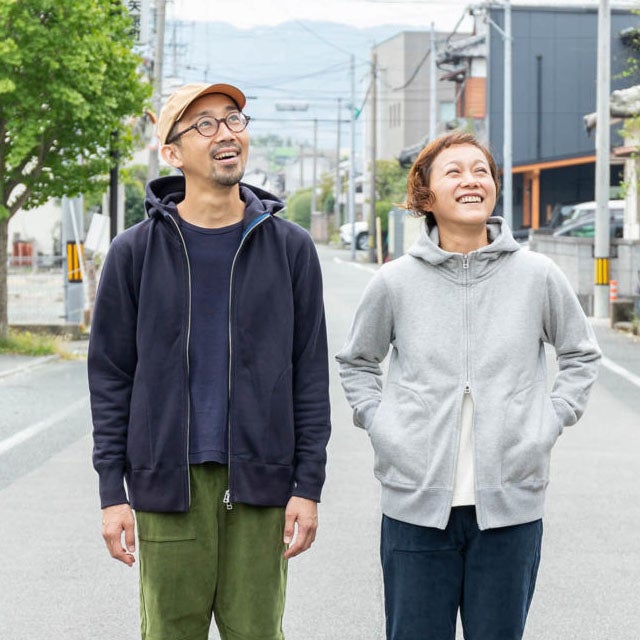 thinkfutuパーカー裏毛〔杢グレー/ネイビー〕Mサイズうなぎの寝床